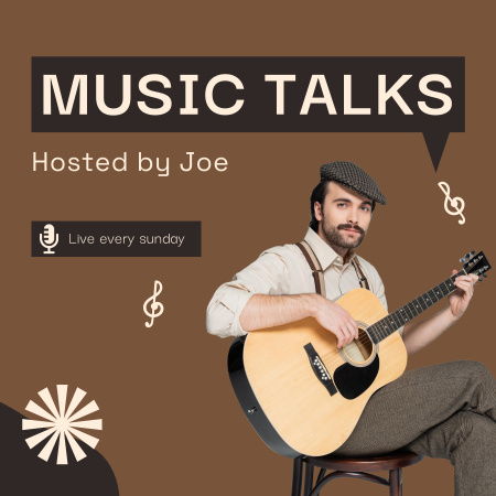 Ontwerpsjabloon van Podcast Cover van muziek talks podcast, cover design with man playing guitar