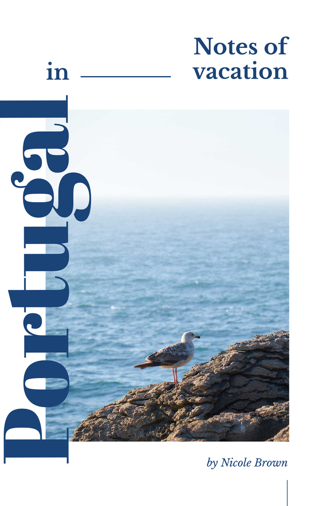 Portugal Tour Guide with Seagull on Rock at Seacoast Book Cover Design Template