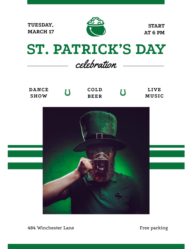 Patricks Day Celebration with Glass of Cold Beer in Hands Poster 8.5x11in Design Template