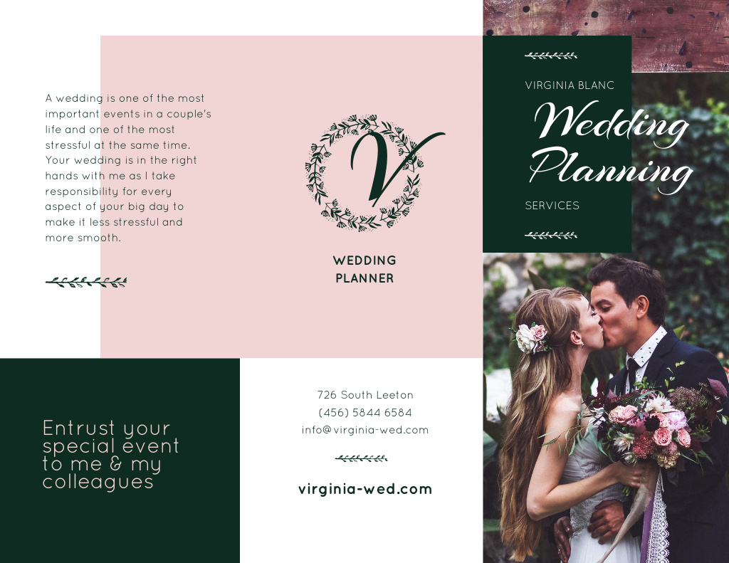 Wedding Planning with Romantic Newlyweds in Mansion Brochure 8.5x11in Design Template