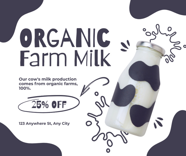 Organic Milk Discount with Cute Bottle Facebookデザインテンプレート