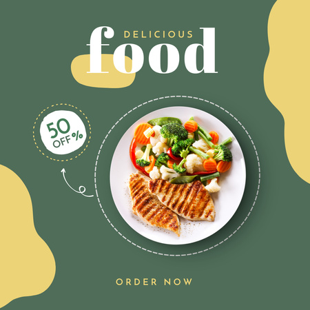 Food Delivery Discount Offer with Delicious Dish Instagram Šablona návrhu
