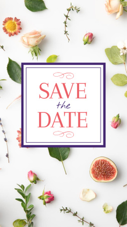 Plantilla de diseño de guardar la fecha en marco con flores brillantes Instagram Story 