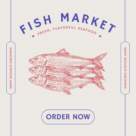 スケッチ付き魚市場の広告 Instagramデザインテンプレート