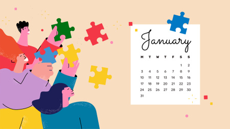 People with Puzzles Calendar tervezősablon