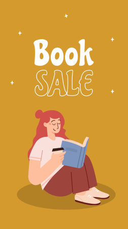 Books Sale with lllustration of Reading Woman Instagram Story Tasarım Şablonu