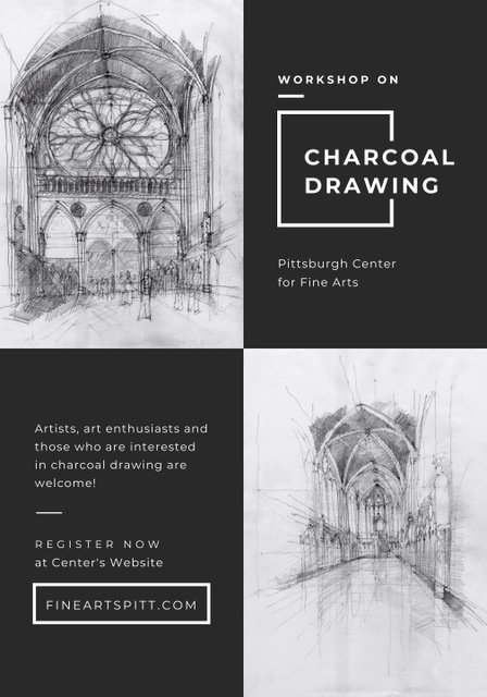 Charcoal Drawing for Fine Arts Poster 28x40in Design Template