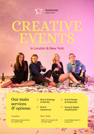 Template di design Invito evento creativo con persone con bicchieri di champagne Poster