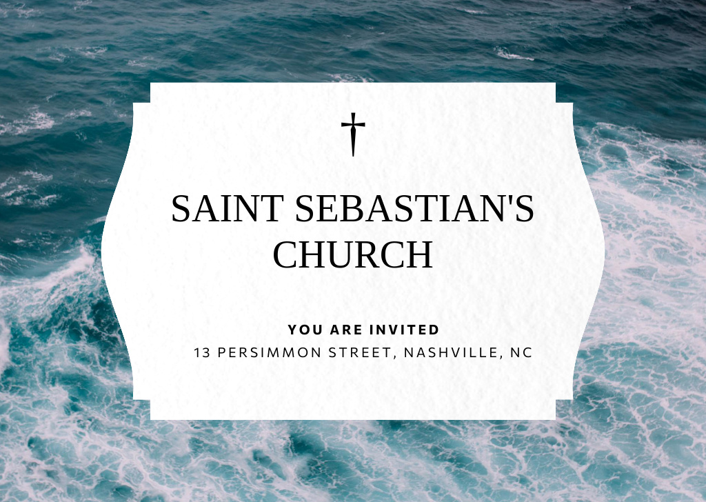 Church Invitation with Christian Cross on Water Background Flyer A6 Horizontal Design Template