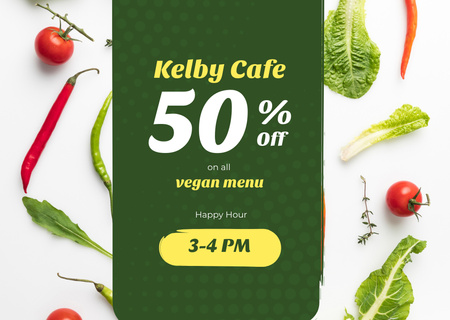 Cafe Offer with Fresh Vegetables Flyer A6 Horizontal Design Template
