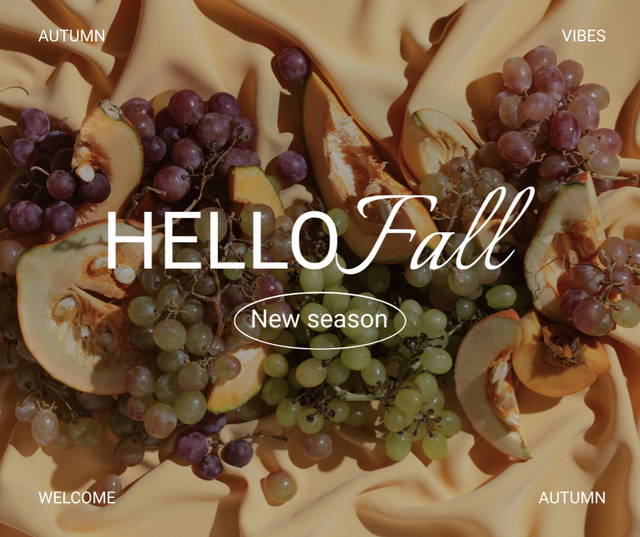 Platilla de diseño Autumn Greeting with Grapes and Peaches Facebook