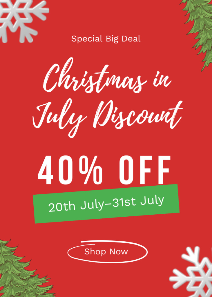 Exciting Christmas in July Sale Ad with Snowflake Flayer Šablona návrhu