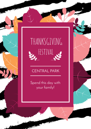 Thanksgiving Festival Frame with Autumn Leaves Flyer A7 Design Template