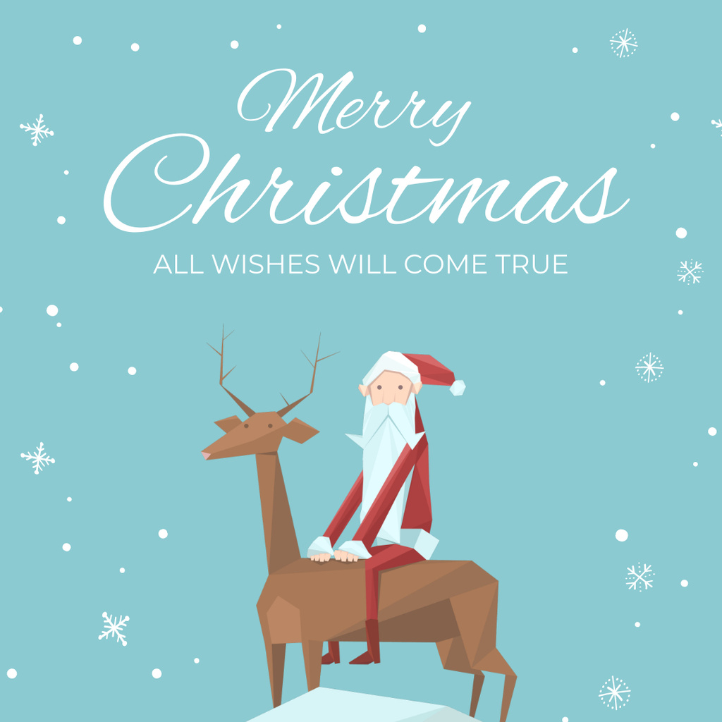 Christmas Holiday Greeting with Santa on Deer Instagram Modelo de Design