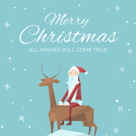 Christmas Holiday Greeting with Santa on Deer Instagram Design Template