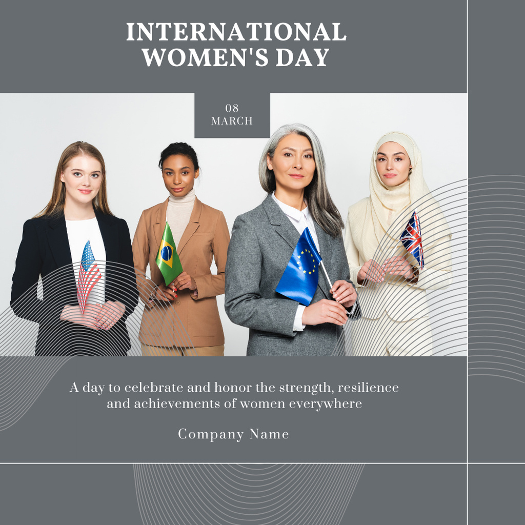 International Women's Day with Women holding Flags Instagram – шаблон для дизайну