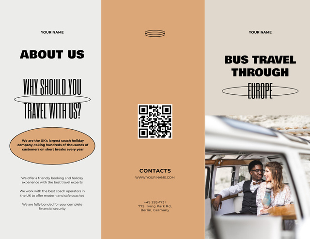 Modèle de visuel Bus Travel Tours Offer with Beautiful Couple - Brochure 8.5x11in