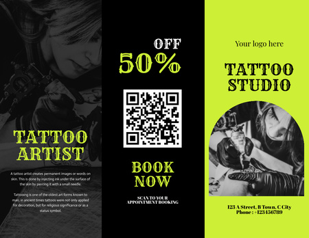 Ofereça descontos em serviços de estúdio de tatuagem Brochure 8.5x11in Modelo de Design