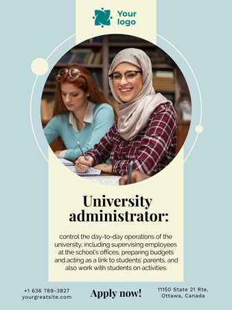 University Administrator Services with Muslim Woman Poster US Design Template