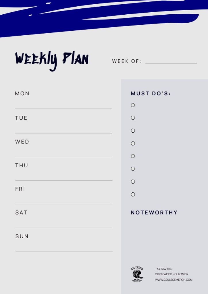 Szablon projektu Weekly College Schedule Schedule Planner