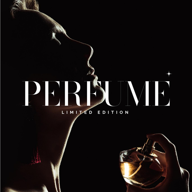 Ontwerpsjabloon van Logo van Perfume Ad with Beautiful Woman