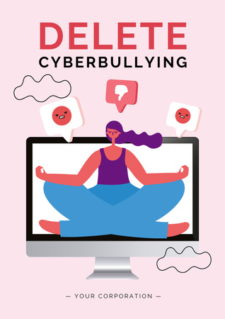 Stop Cyberbullying Ad on Pink Poster Design Template