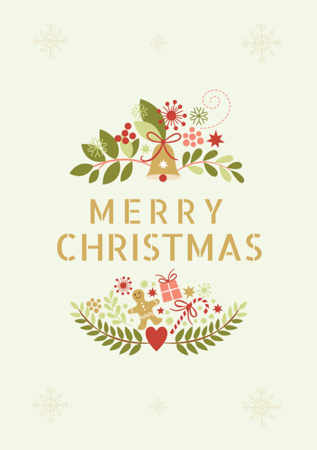 Christmas Greetings with Twigs and Gingerman Postcard A5 Vertical – шаблон для дизайну