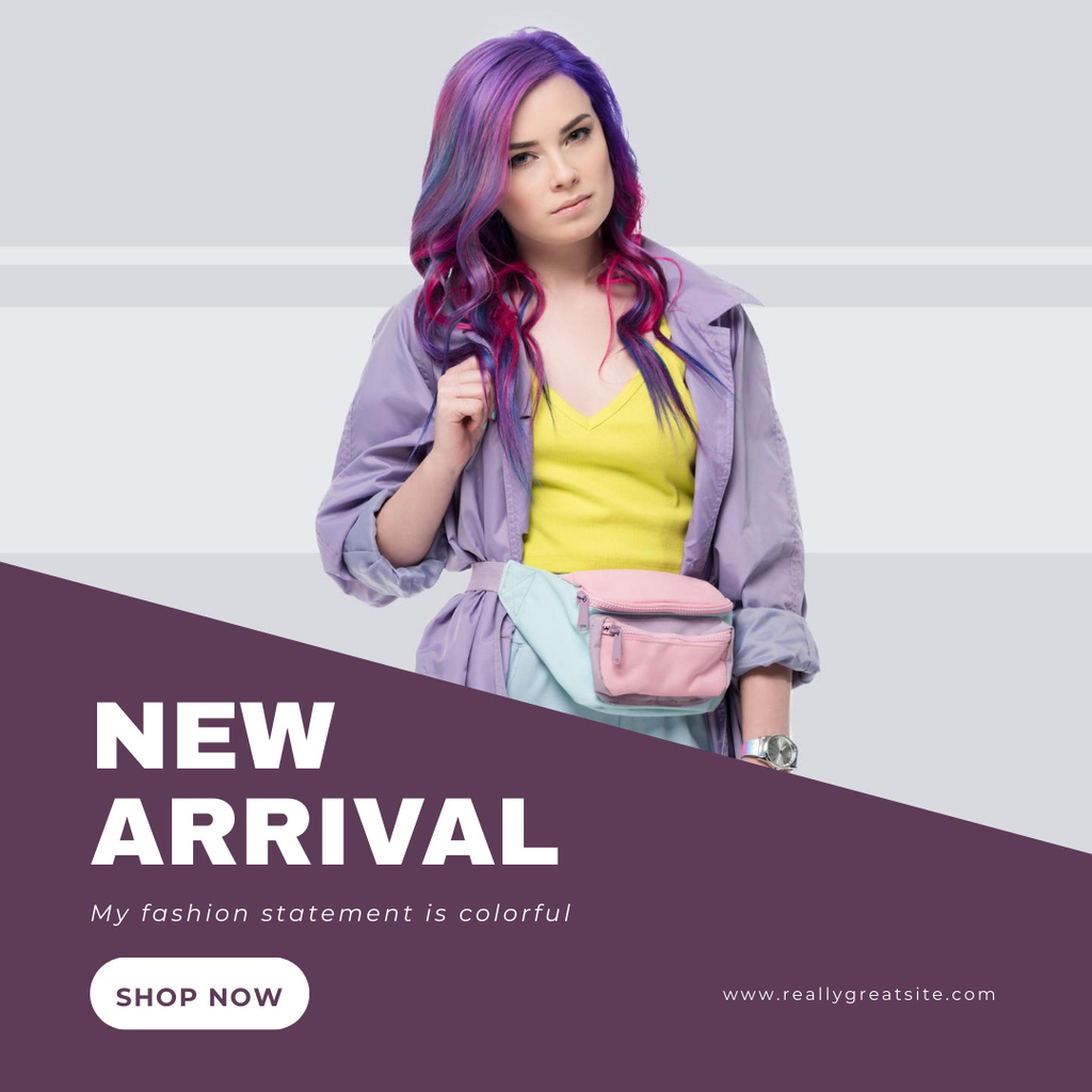 Girl with Waist Bag for New Fashion Arrival Ad Instagram Πρότυπο σχεδίασης