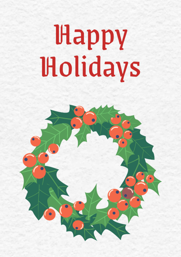 Christmas Greeting with Festive Holly Wreath Postcard A5 Vertical Design Template