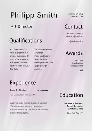 Art Director Qualifications And Experience Description Resume Design Template