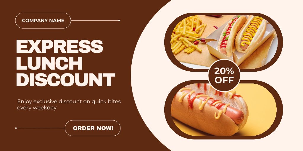 Promo of Express Lunch Discounts with Delicious Hot Dogs Twitter Πρότυπο σχεδίασης