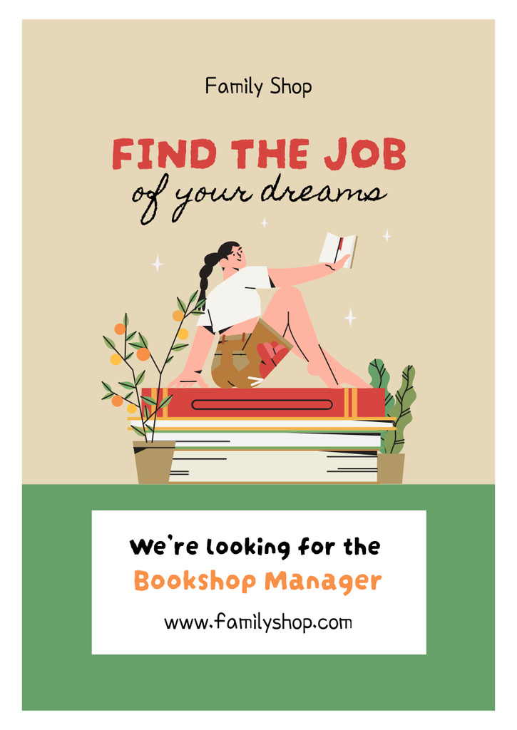 Bookstore Manager Open Position Poster A3 Design Template