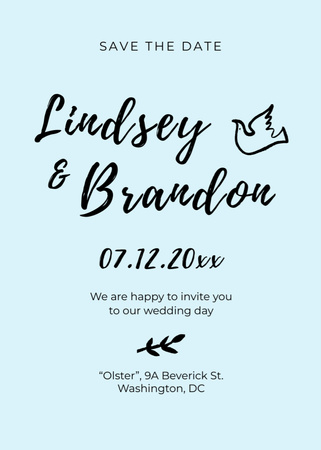 Platilla de diseño Save the Date and Wedding Event Announcement with Dove Illustration Invitation