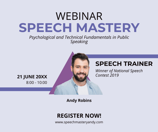 Speech Mastery Webinar Announcement Facebook Modelo de Design
