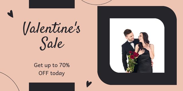 Plantilla de diseño de Valentine's Day Sale with Couple in Black Outfits Twitter 