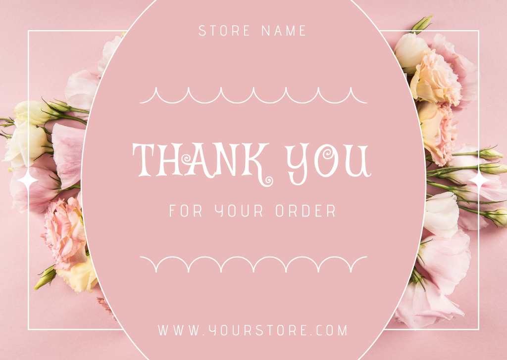 Thank You Message with Eustoma Flowers in Pink Card Design Template