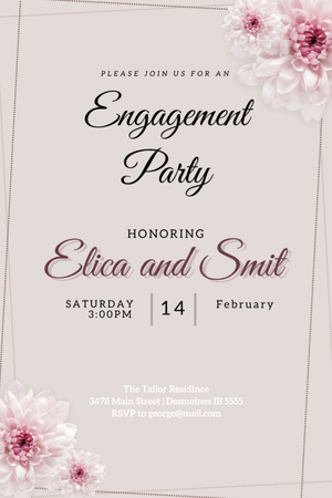 Engagement Party Invitation with Pink Flowers Invitation 6x9in Design Template