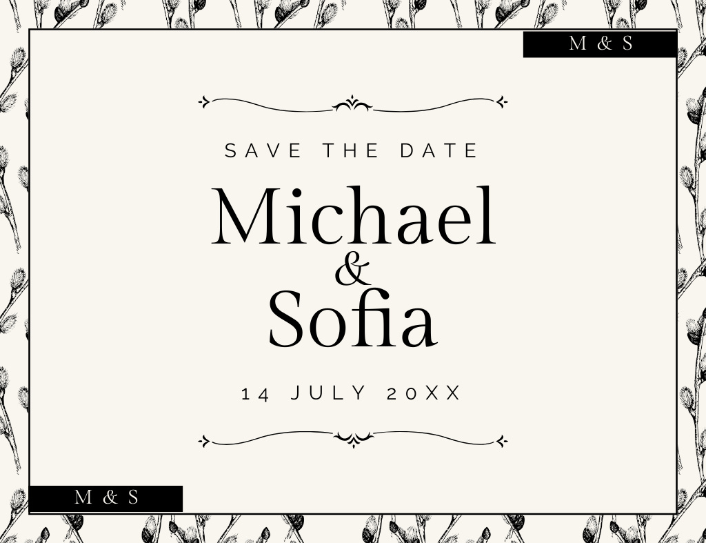 Szablon projektu Save the Date Notification on Background of Floral Sketch Thank You Card 5.5x4in Horizontal