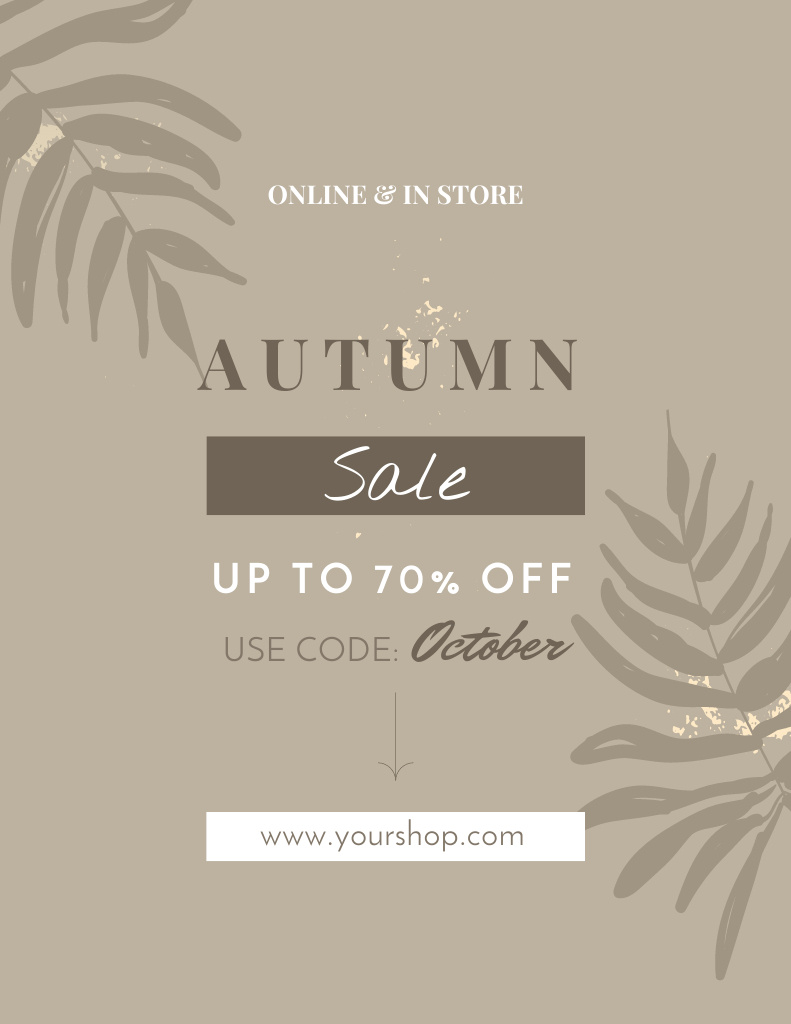 Autumn Clearance Announcement with Leaves And Promo Code Poster 8.5x11in Design Template