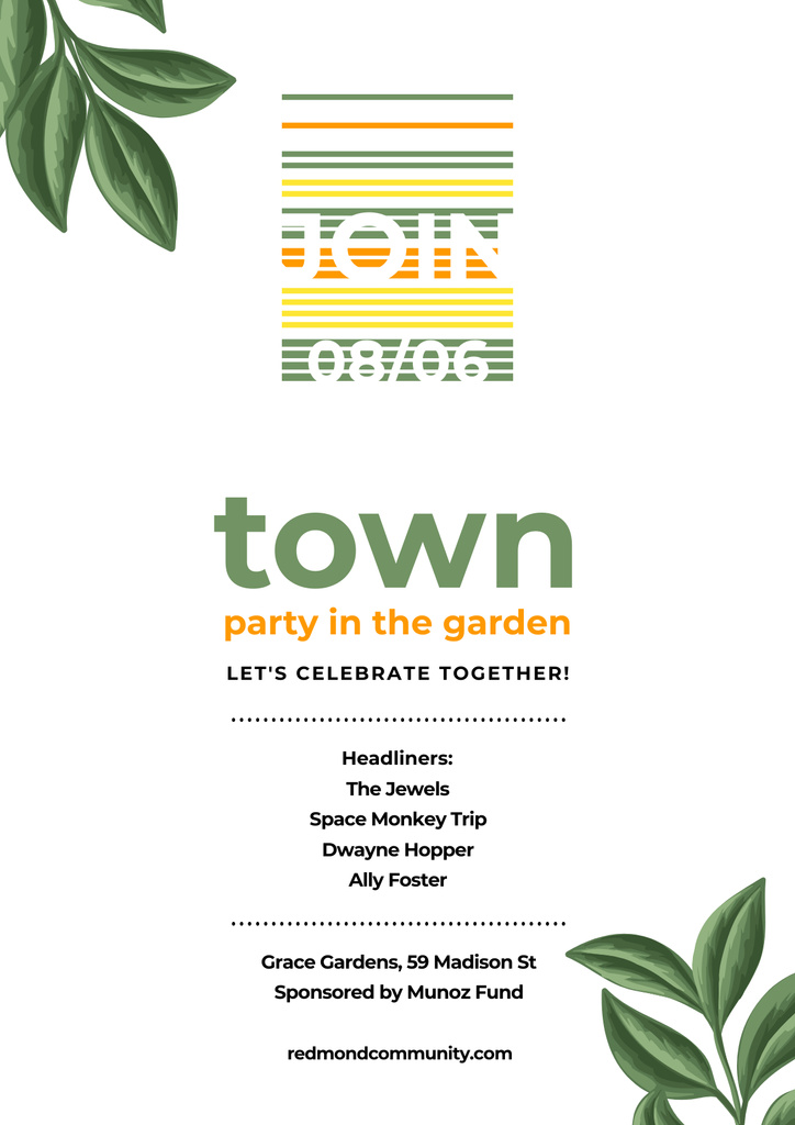 Ad of Town Party in the Garden with Leaves Poster Design Template