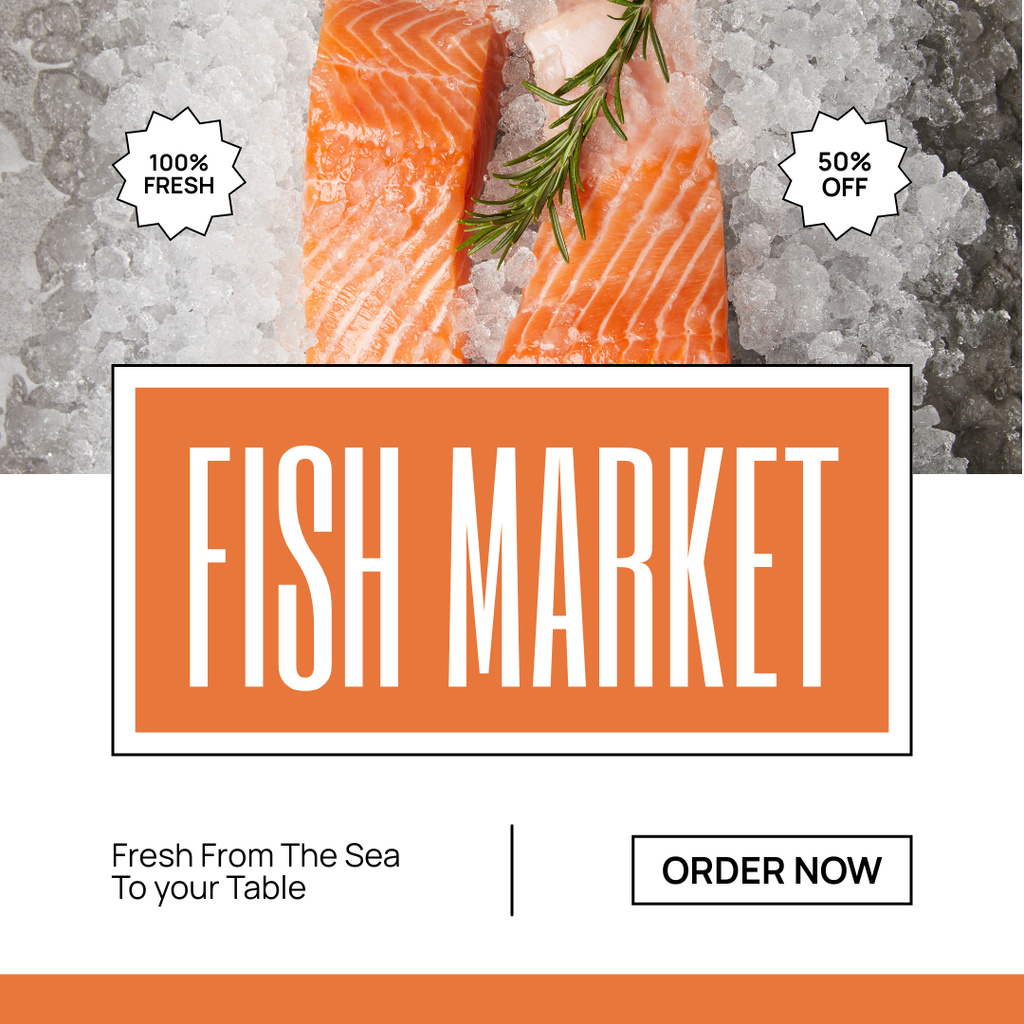 Fish Market Ad with Salmon in Ice Instagram Modelo de Design
