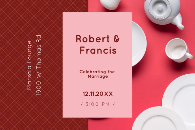 Designvorlage Wedding Celebration With Pot And Cups für Postcard 4x6in