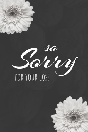Sorry for Your Loss Quote with White Flower on Black Postcard 4x6in Vertical Design Template