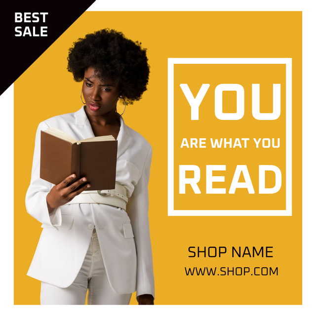 Shop Ad with Woman Reading Book Instagram Šablona návrhu