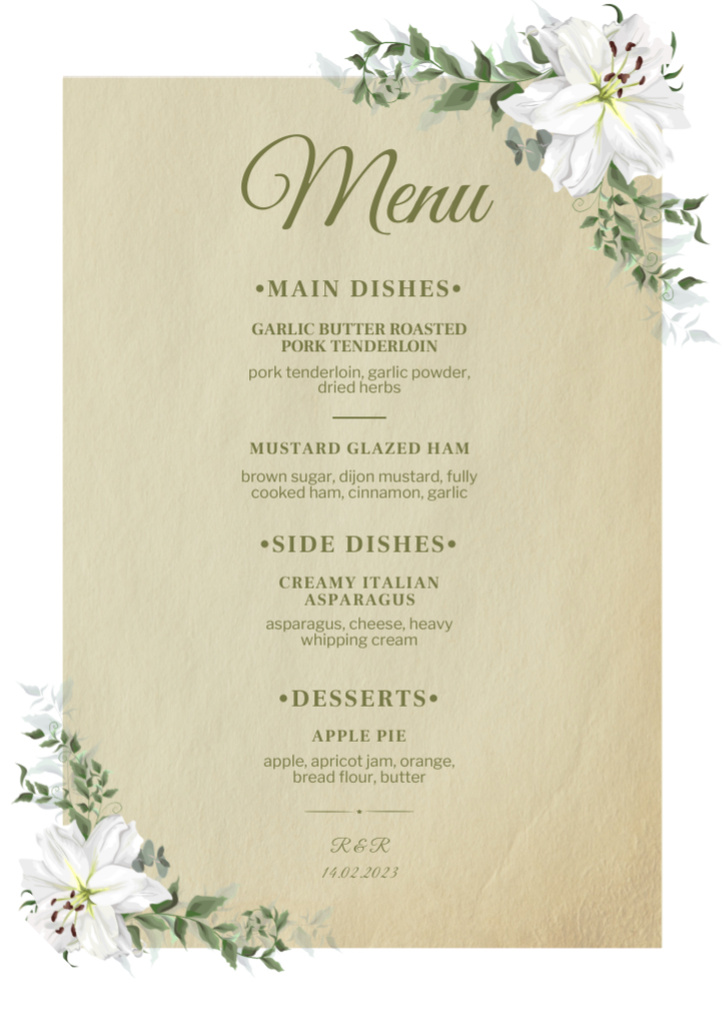 Designvorlage Wedding Dishes List on Vintage Paper Sheet für Menu