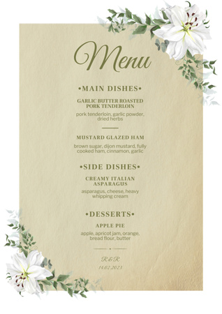 Template di design Elenco dei piatti di nozze sul foglio di carta vintage Menu