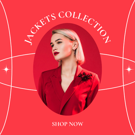 Elegant Jacket Collection Ad with Woman in Red Outfit Instagram Design Template