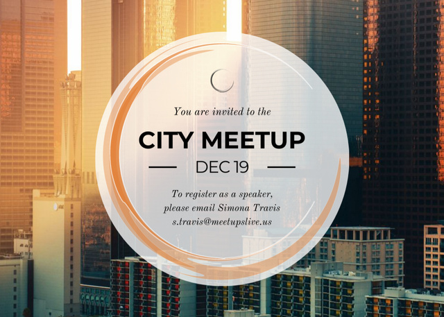 Ontwerpsjabloon van Flyer 5x7in Horizontal van Social City Event Announcement with Skyscrapers in December