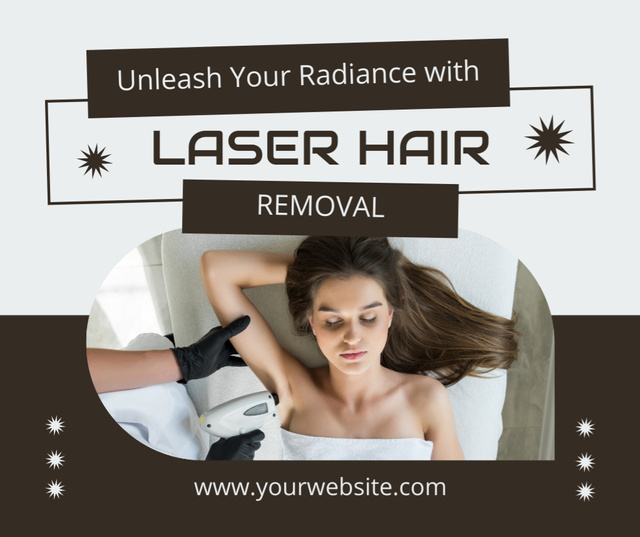 Young Woman On Laser Hair Removal with Modern Equipment Facebook Πρότυπο σχεδίασης