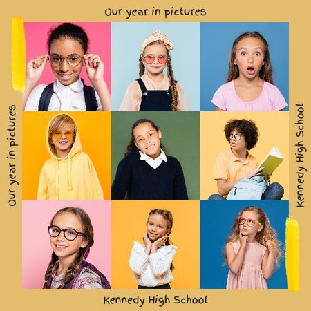 School Graduation Album with Schoolgirls Photo Book Design Template
